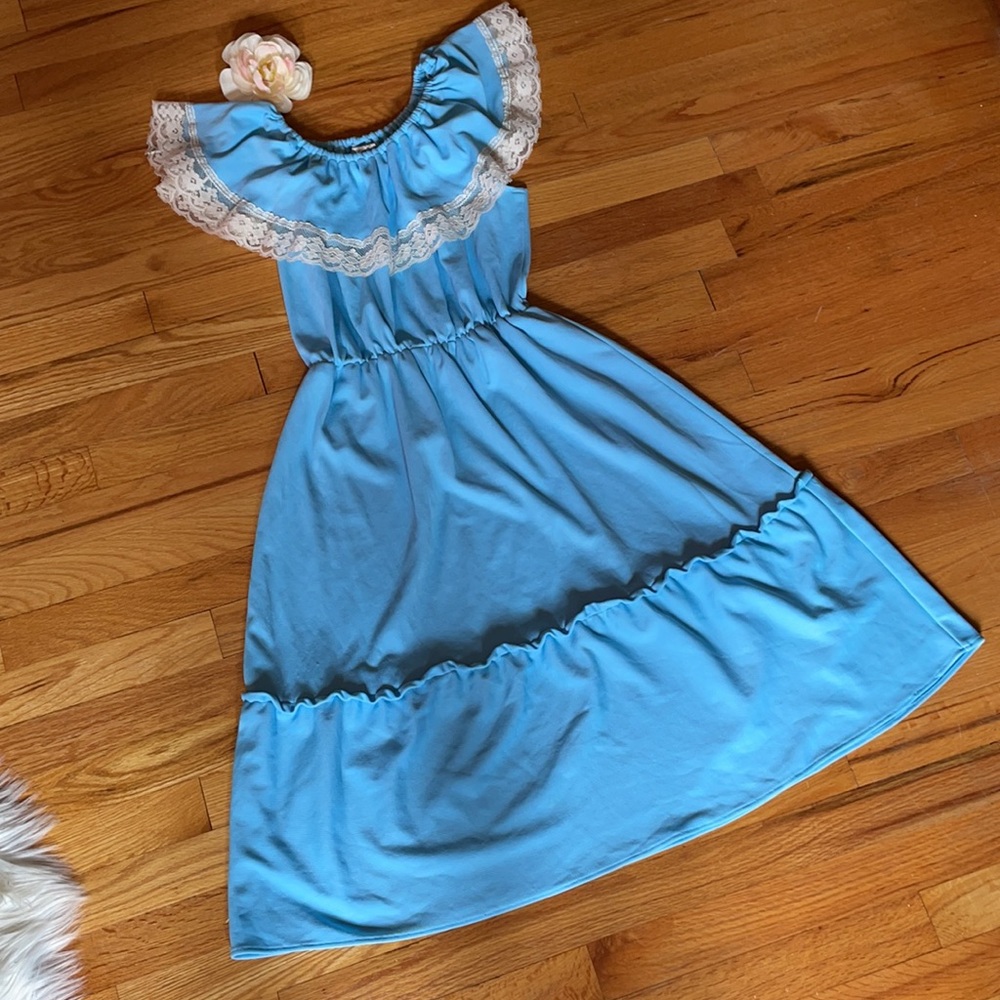 Vintage Powder Blue Peasant Dress